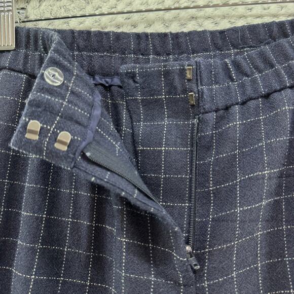 Eileen Fisher Pants Womens M Blue Checked Tussah Silk Straight Tapered Pocket - Picture 6 of 14